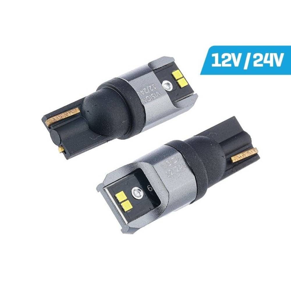 Set becuri T10, LED, 4 SMD 1616, 12-24V W5W, alb, Canbus, VISION 58268
