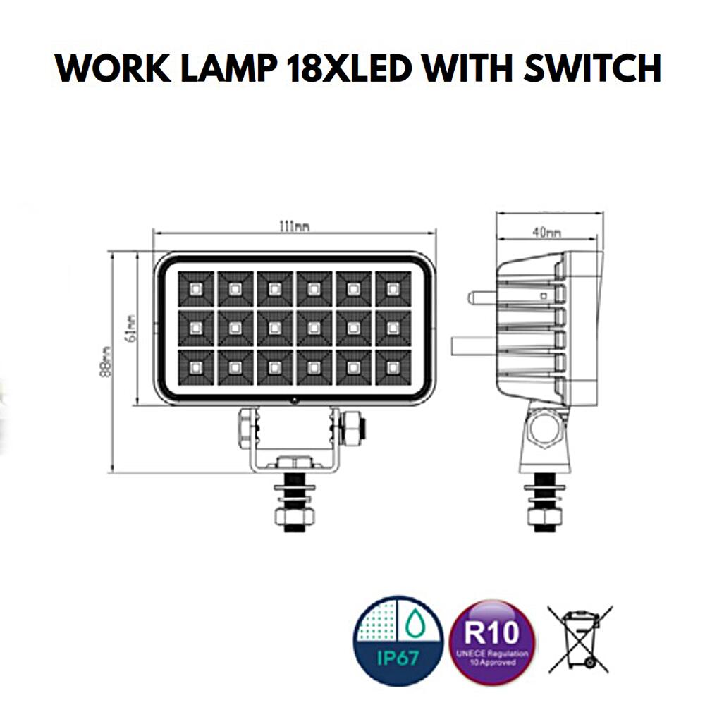 Proiector lucru 111x88x40mm LED, 12-24V, 26W, 2008lm, cu intrerupator L0169 TruckLed 