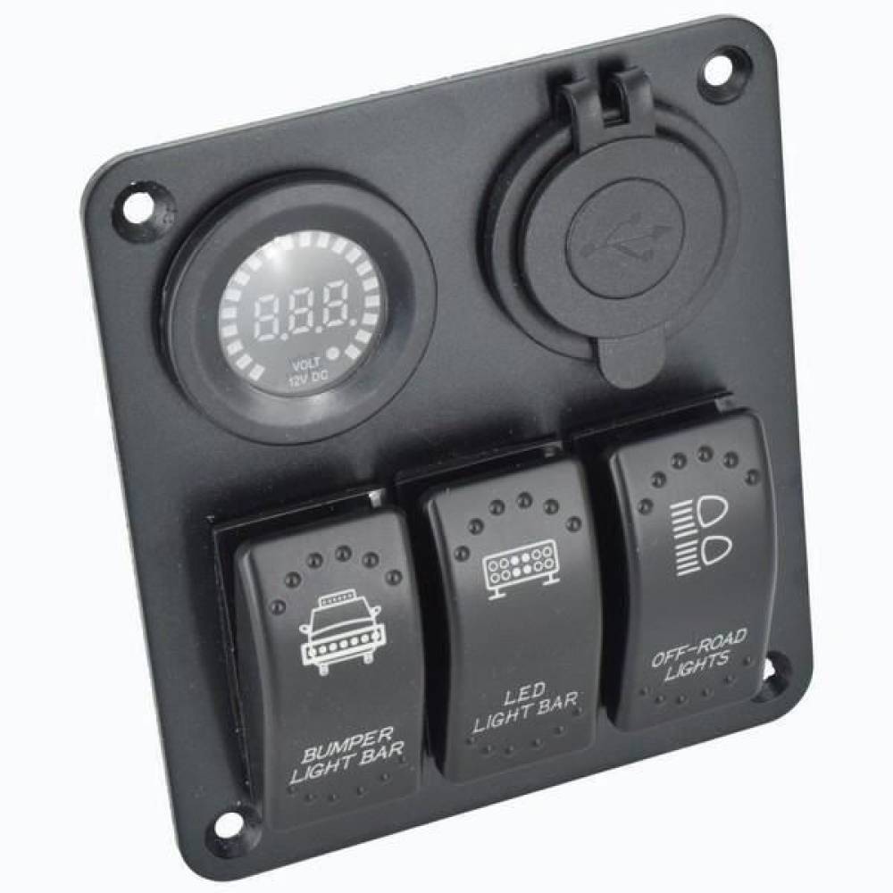Panou 3 intrerupatoare cu Usbsi voltmetru 12-24V \Art SPA04/spa16