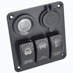 Panou 3 intrerupatoare cu Usbsi voltmetru 12-24V \Art SPA04/spa16