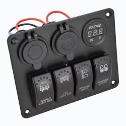Panou 4 intrerupatoare cu priza 12v, Usb si voltmetru, 12-24v, \Art SPA21