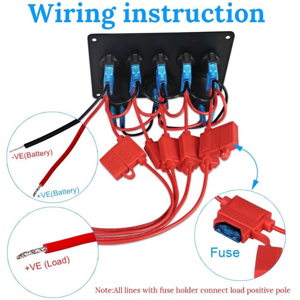 Panou 5 intrerupatoare cu priza 12v, 2x Usb si voltmetru, 12-24v,15x11cm SPA37