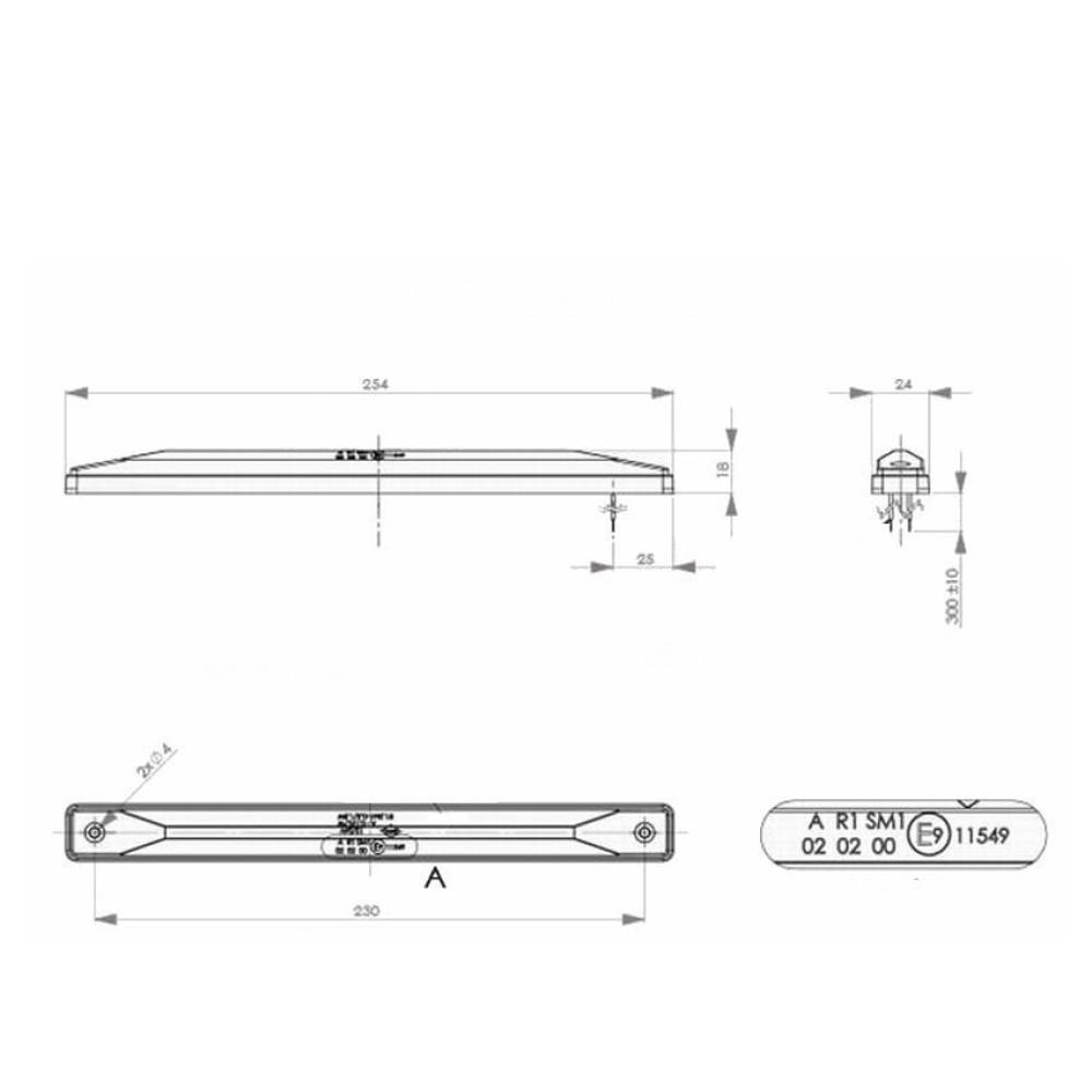 Lampa gabarit 234x24 LED, rosie LD999 Horpol