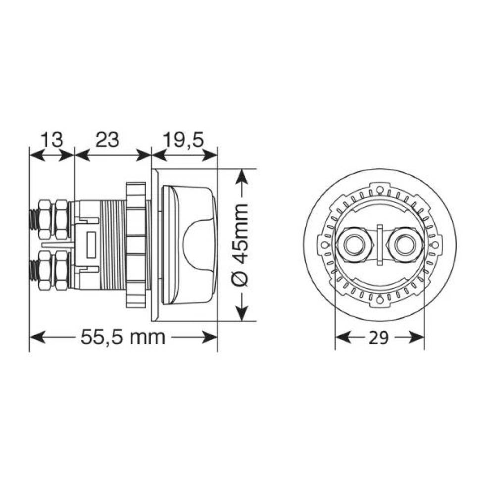 Contact general, heblu 12-32V, 100A, cu 3 pozitii, ON-OFF-OUT, On/Off/Out, fi29mm, 86545 Carmotion