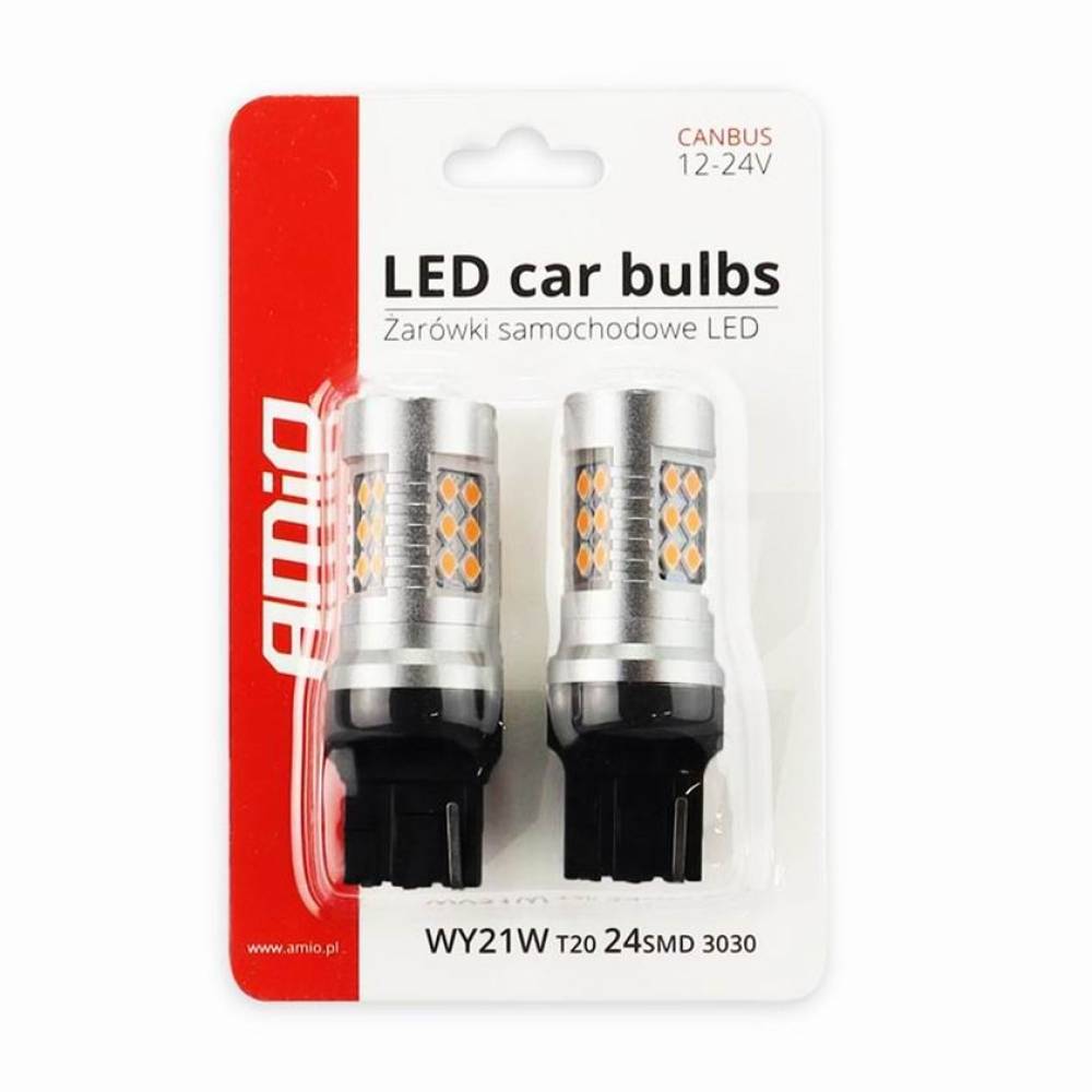 Set 2 becuri semnalizare galbene, T20, 24 LED-uri SMD 12-24V WY21W CANBUS 02393 AMIO