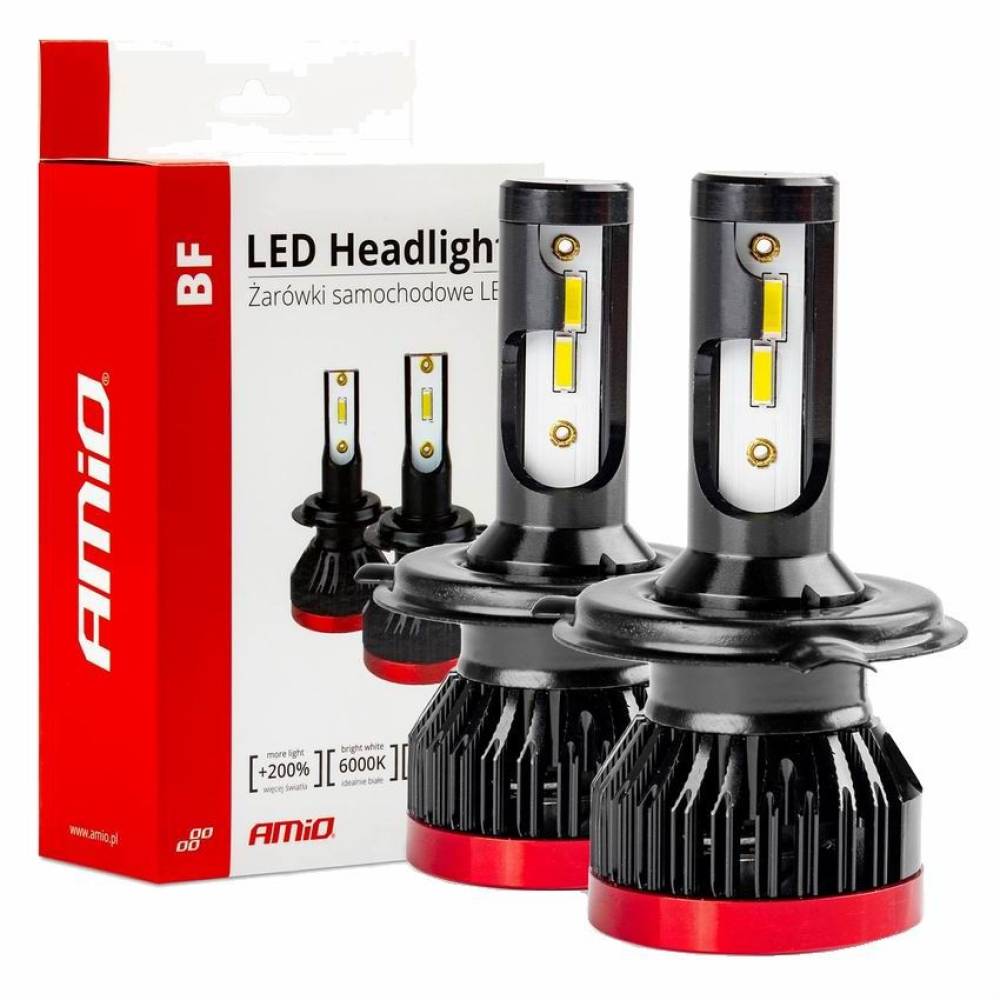Set 2 becuri H4, 4 LED-uri COB, 9-18V, 50W, 3100lm, 6000K, ventilat, BF Series 02241 Amio