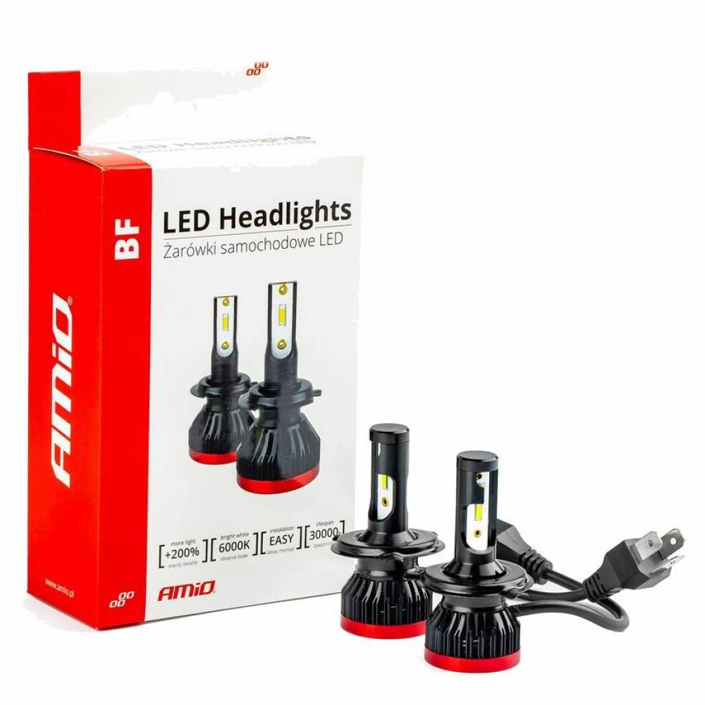 Set 2 becuri H4, 4 LED-uri COB, 9-18V, 50W, 3100lm, 6000K, ventilat, BF Series 02241 Amio