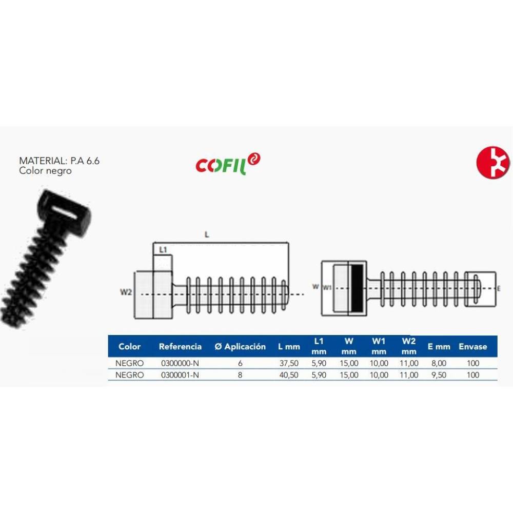Diblu fixare coliere plastic fi6 x37.5mm, 100bucati, Cofil 0300000N