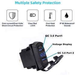 Priza cu 2 USB si voltmetru, 12-24V, cu incarcare rapida Qc3.0, Led rosu DS2057