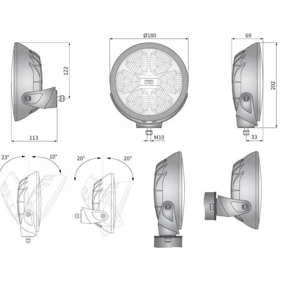 Proiector faza lunga fi180, cu LED, cu pozitie si aparatoare, sticla striata, LC25, Black Edition, FERVOR 180 LUM2. 51210 Wesem