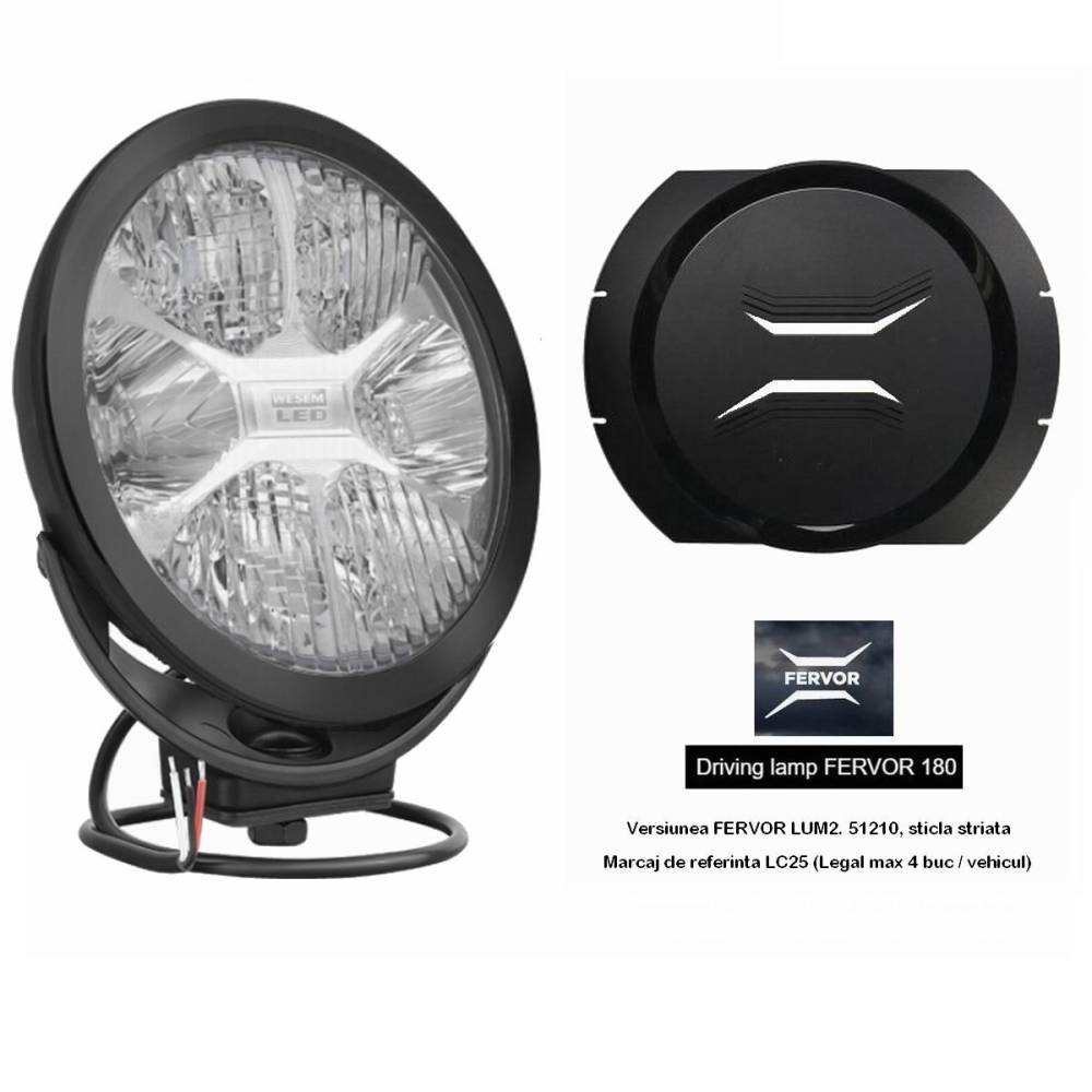 Proiector faza lunga fi180, cu LED, cu pozitie si aparatoare, sticla striata, LC25, Black Edition, FERVOR 180 LUM2. 51210 Wesem