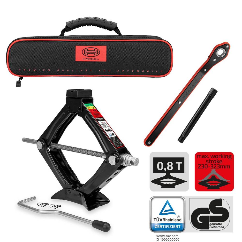 Cric foarfeca 0.8T, 23-32cm, cu manivela si cheie clichet, husa depozitare, TUV, Ultralift Pro 347.09 Heyner