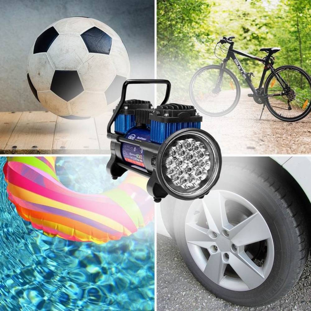 Compresor aer, auto 12V, cu 2 cilindri si lanterna, Kraft 60L/min 227.10 Alca