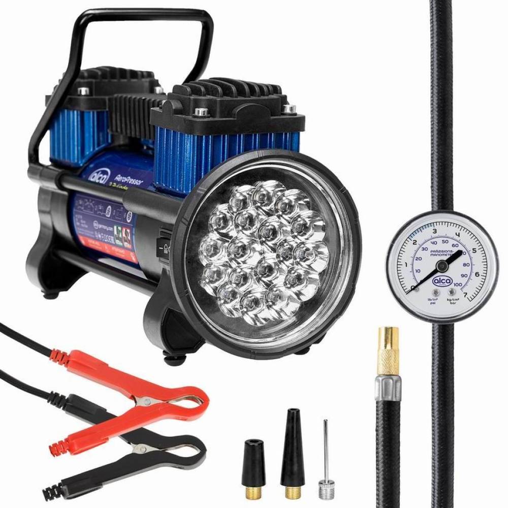 Compresor aer, auto 12V, cu 2 cilindri si lanterna, Kraft 60L/min 227.10 Alca