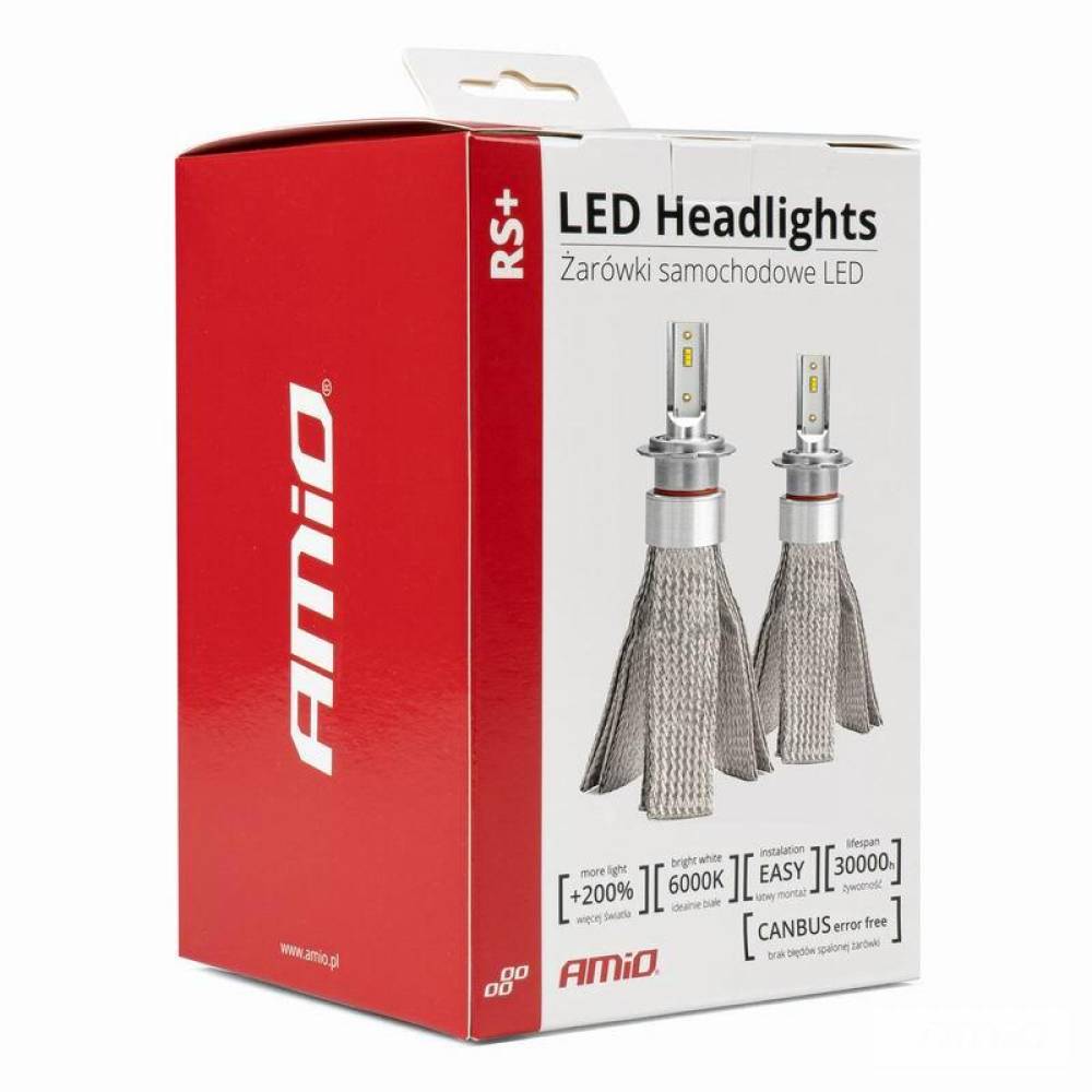Set 2 becuri H8, H9, H11, 6 LED-uri, 6-18V, 25W, 3500lm, Canbus, RS+ Series, 01086 Amio