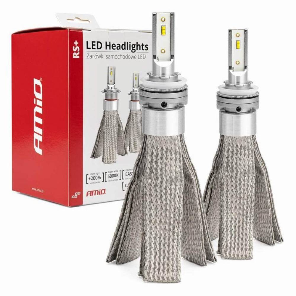 Set 2 becuri H8, H9, H11, 6 LED-uri, 6-18V, 25W, 3500lm, Canbus, RS+ Series, 01086 Amio