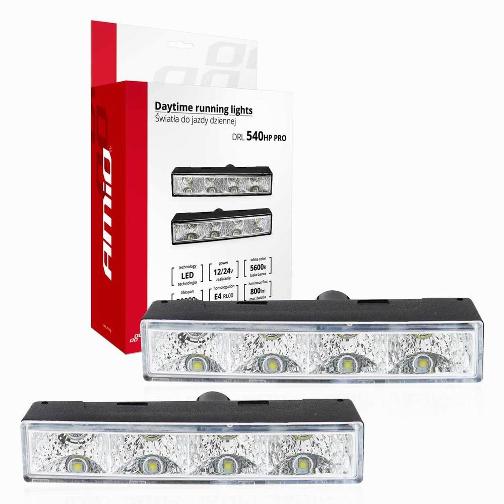 Set 2 proiectoare zi DRL 125x24mm 12/24V, 4 LED-uri, DRL540PRO 01528 Amio