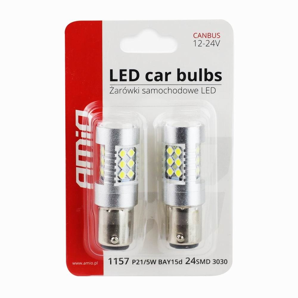 Set 2 becuri stop frana 24 LED-uri, 12/24V, P21/5W BAY15d Canbus 01438 Amio