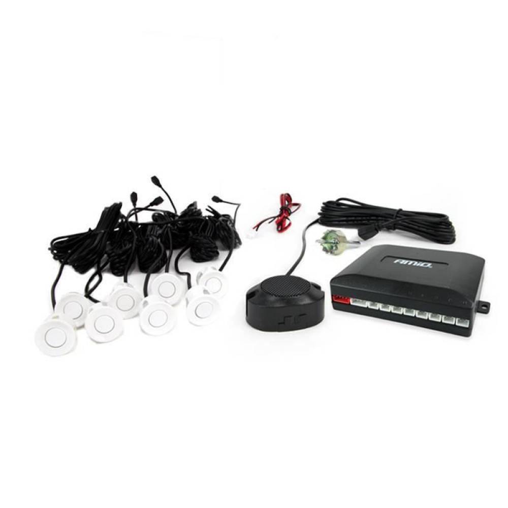 Set senzori parcare fata si spate, albi, fi22 cu avertizor sonor 01599 Amio