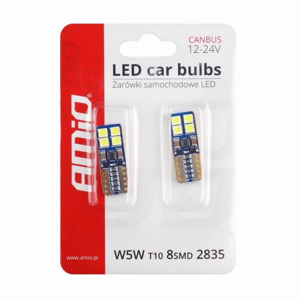 Set 2 becuri T10, cu Led 12-24V W5W Canbus, 01635 Amio