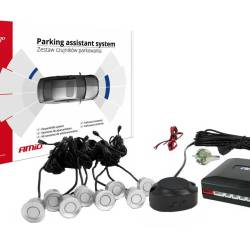 Set 8 senzori parcare, spate si fata, argintii, fi22, cu avertizor sonor 01596 Amio