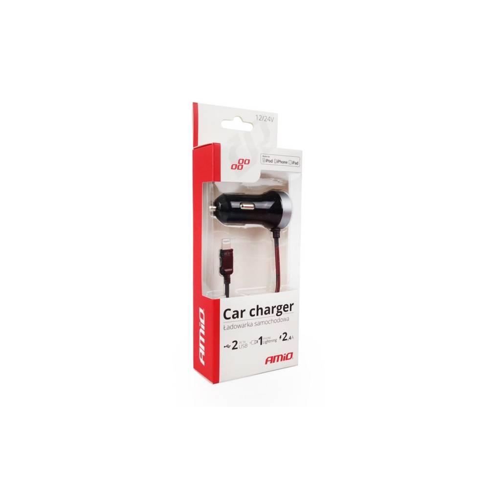Incarcator auto fir Apple cu 2 USB, 12-24V, 2.1A, 02057 Amio Incarcator auto fir Apple cu 2 USB, 12-24V, 2.1A, 02057 Amio