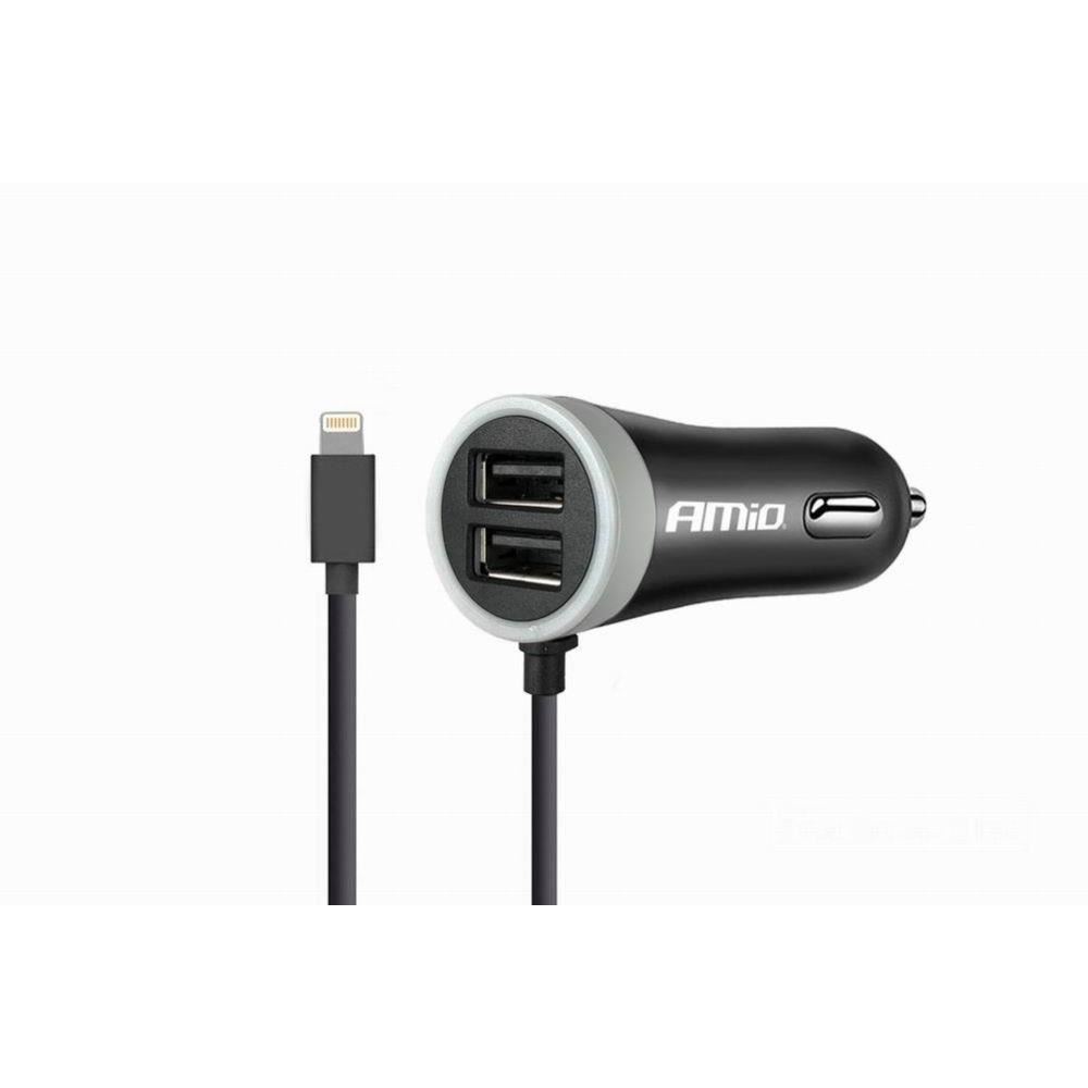 Incarcator auto fir Apple cu 2 USB, 12-24V, 2.1A, 02057 Amio Incarcator auto fir Apple cu 2 USB, 12-24V, 2.1A, 02057 Amio