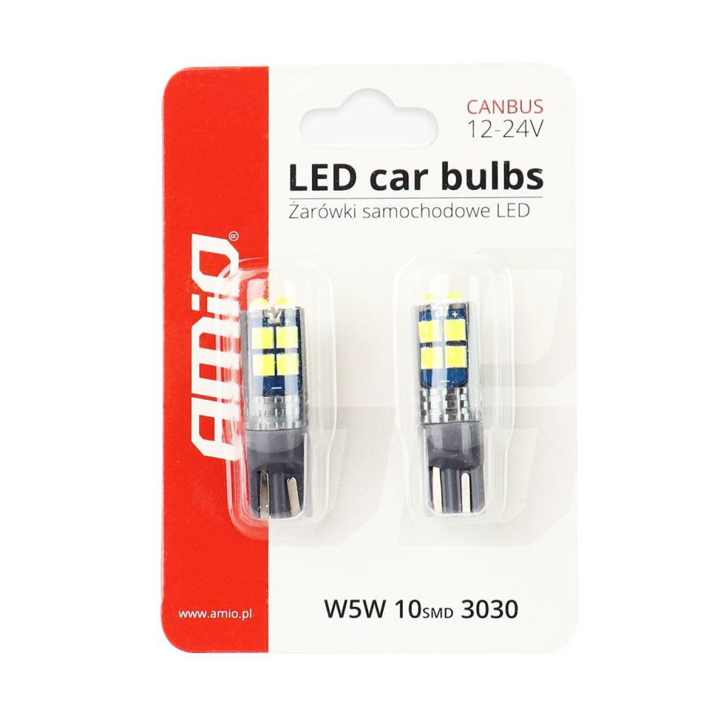 Set 2 becuri T10, 12 Led-uri, 12-24V W5W, Canbus 02447 Amio