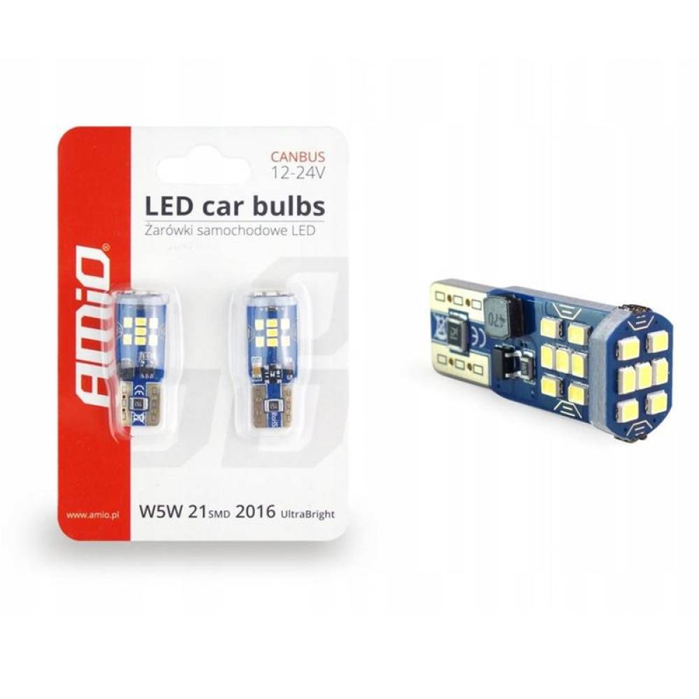 Set 2 becuri T10 cu LED, 12V, W5W, 1W, Ultra Bright Canbus 02445 Amio