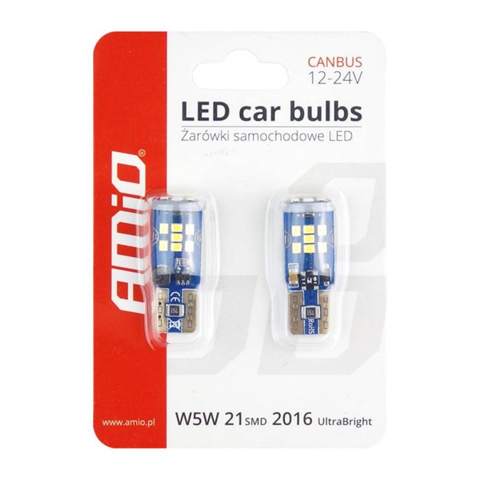 Set 2 becuri T10 cu LED, 12V, W5W, 1W, Ultra Bright Canbus 02445 Amio