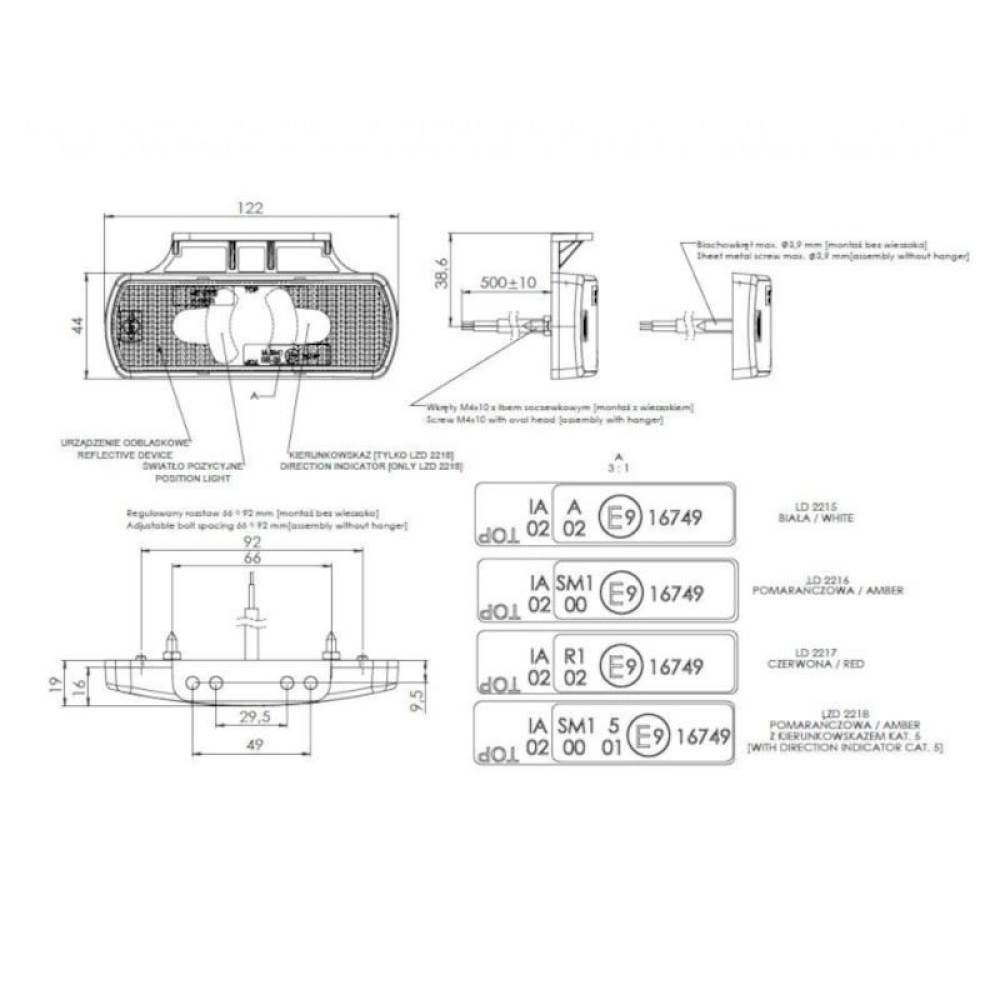 Lampa gabarit 122x44, 4 LED-uri, fara suport, Hor85 LD 2216 Horpol