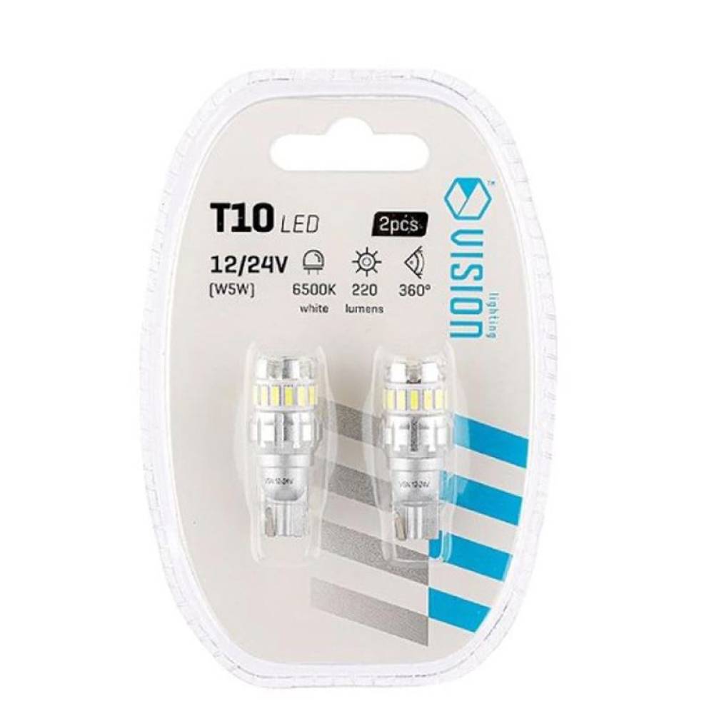 Set 2 becuri T10, 18 LED-uri 3014+3030, 12-24V W5W, CANBus VISION 58276 Carmotion