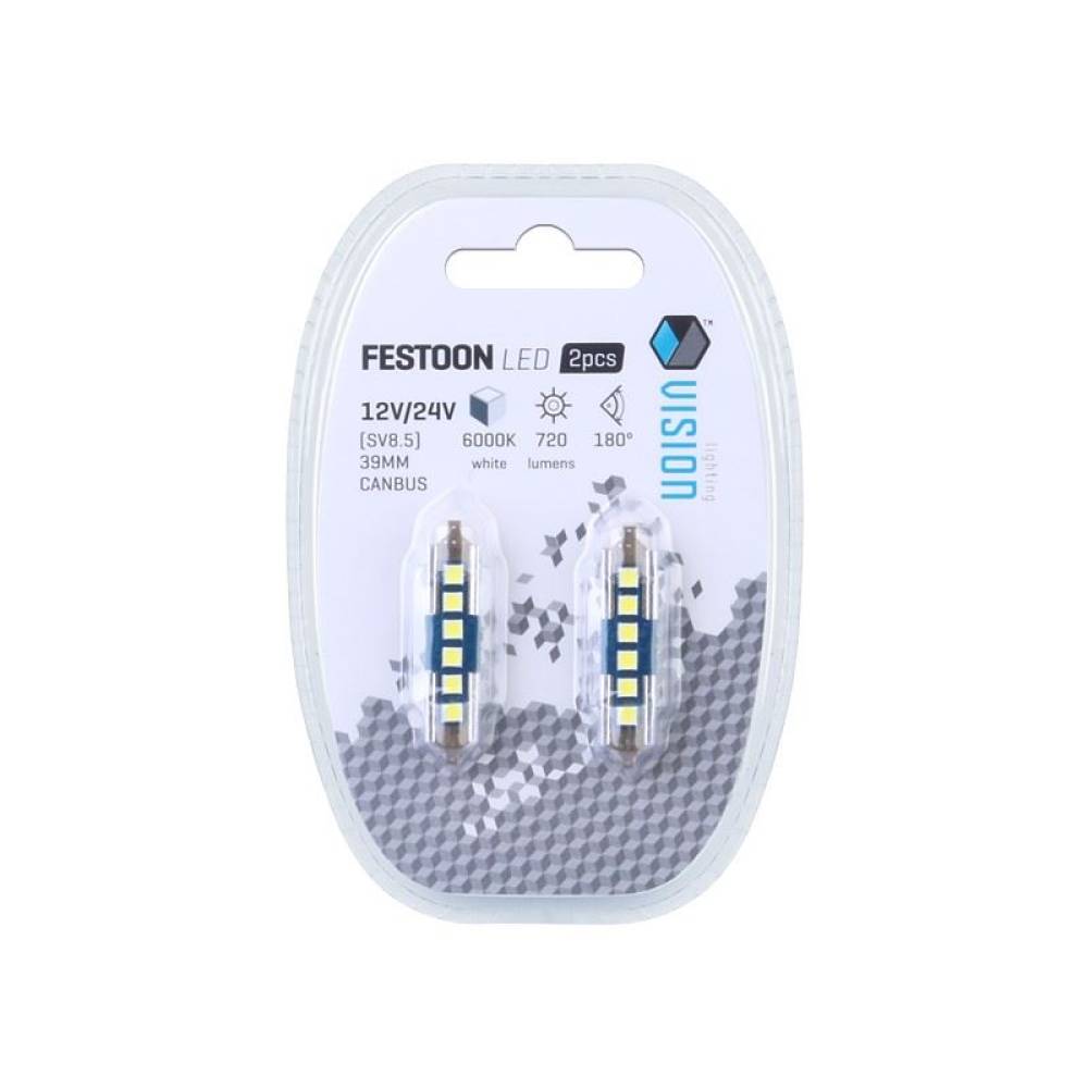 Set 2 becuri sofit 12/24V C5W 39mm cu LED Canbus Vision 58359 Carmotion Set 2 becuri sofit 12/24V C5W 39mm cu LED Canbus Vision 58359 Carmotion