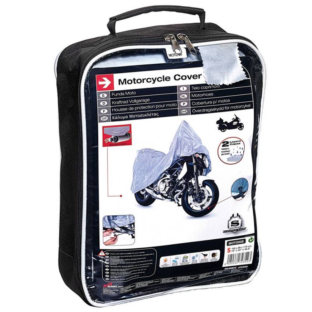 Prelata motocicleta, marimea S, cu gaura pentru lant antifurt, 183 x 89 x 119 cm Moto00S Sumex