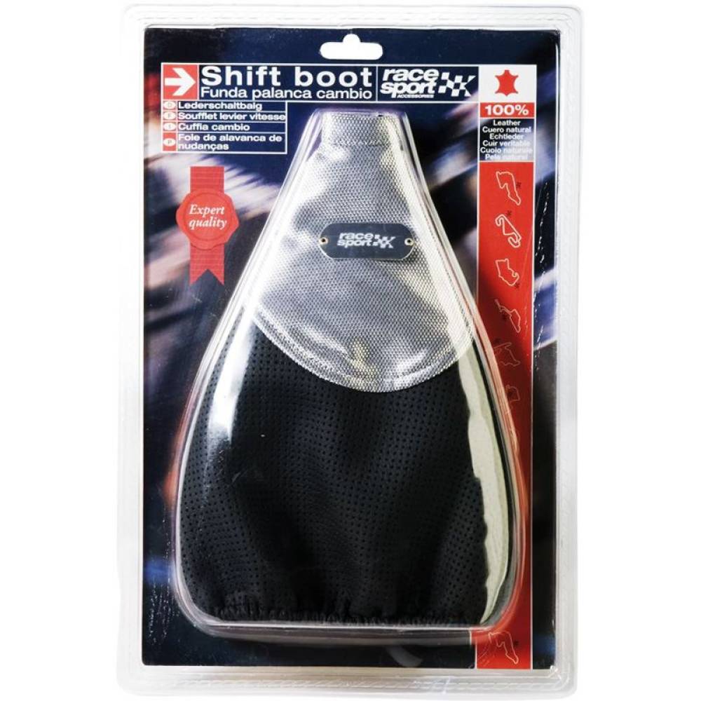 Husa schimbator viteze, piele perforata, argintiu cu negru RaceSport BOT5700