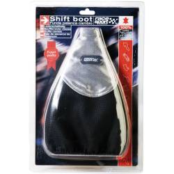 Husa schimbator viteze, piele perforata, argintiu cu negru RaceSport BOT5700