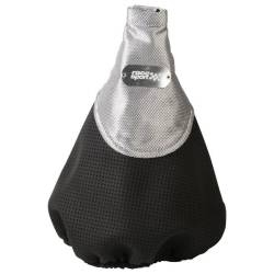 Husa schimbator viteze, piele perforata, argintiu cu negru RaceSport BOT5700