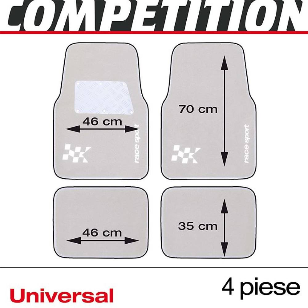 Covorase auto universale, mocheta 70x46, cu intaritura calcaie de aluminiu rosu RaceSport AFT3000