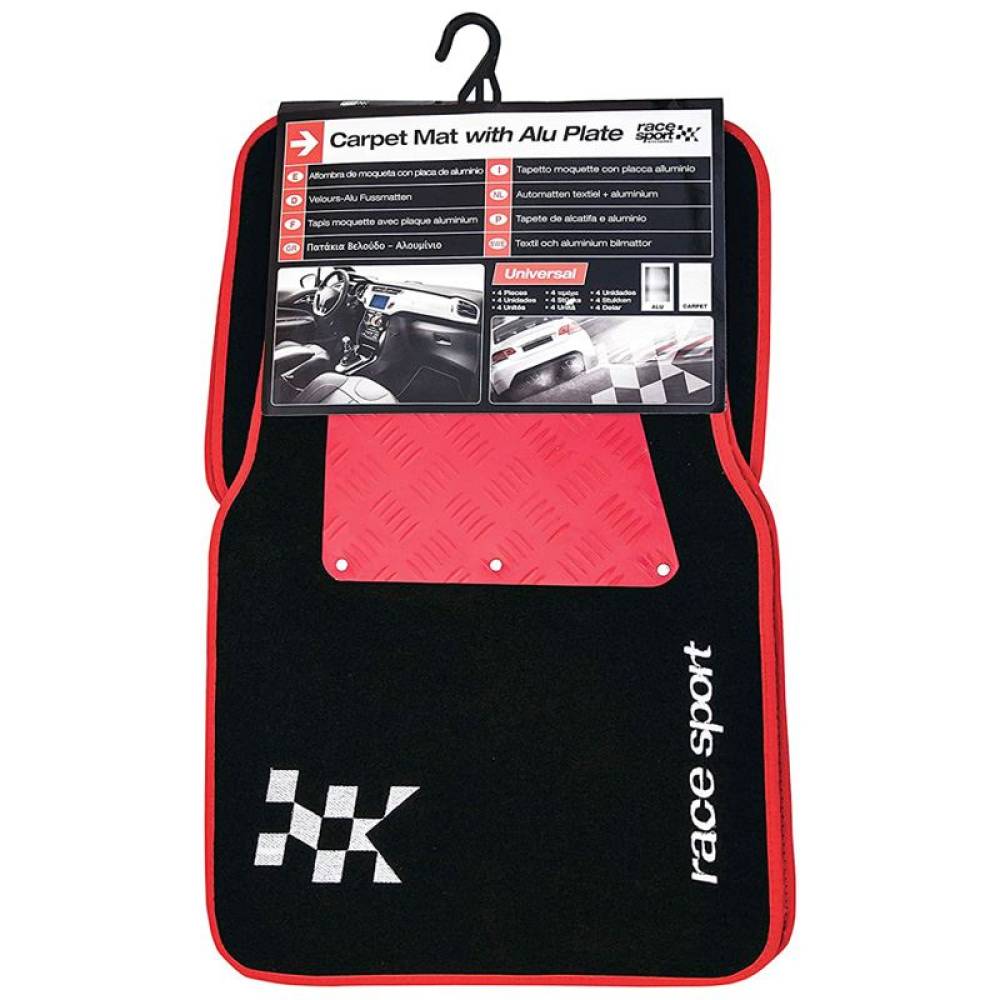 Covorase auto universale, mocheta 70x46, cu intaritura calcaie de aluminiu rosu RaceSport AFT3000