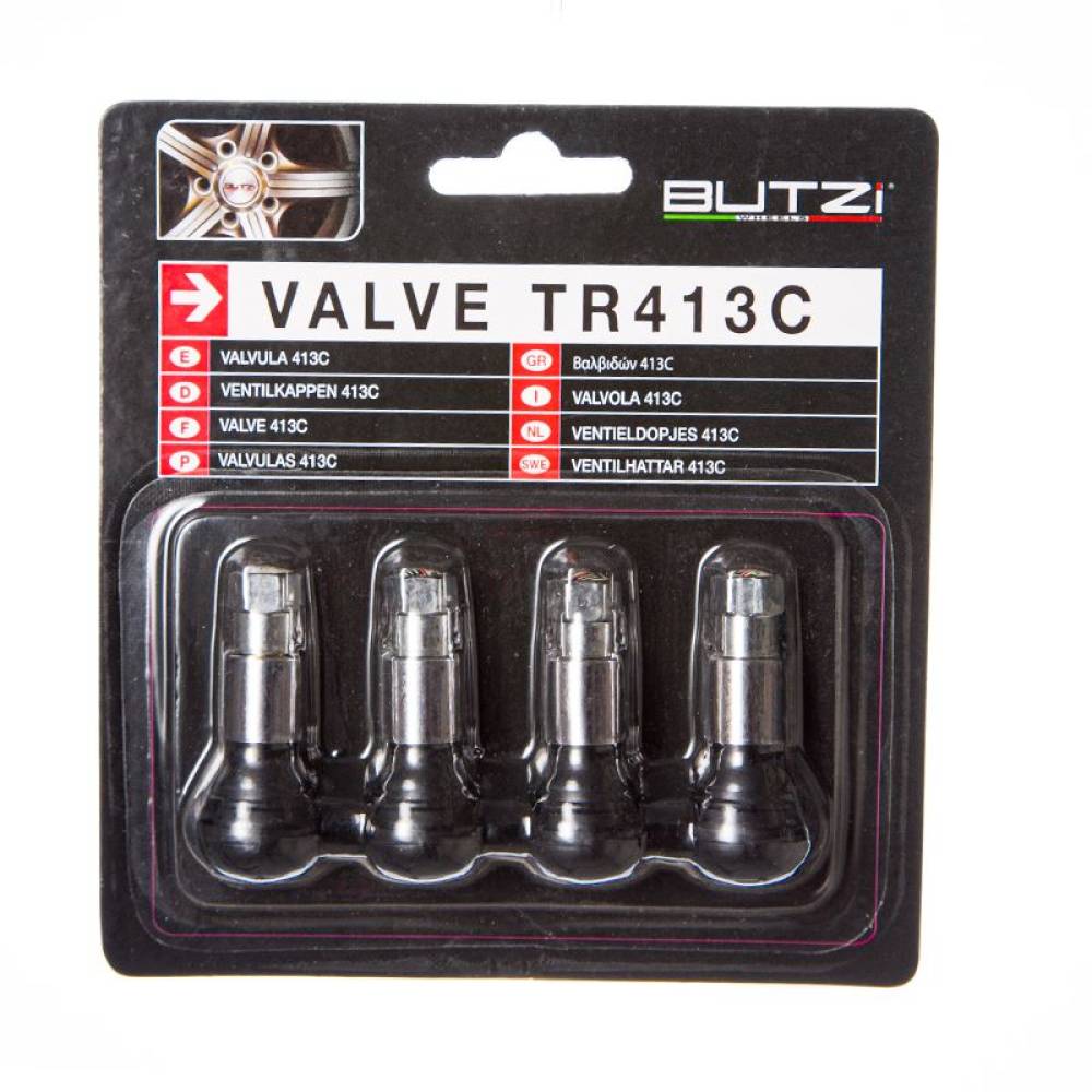 Set 4 valve turism tubeless TR413C, cromata, BZA413C BUTZI