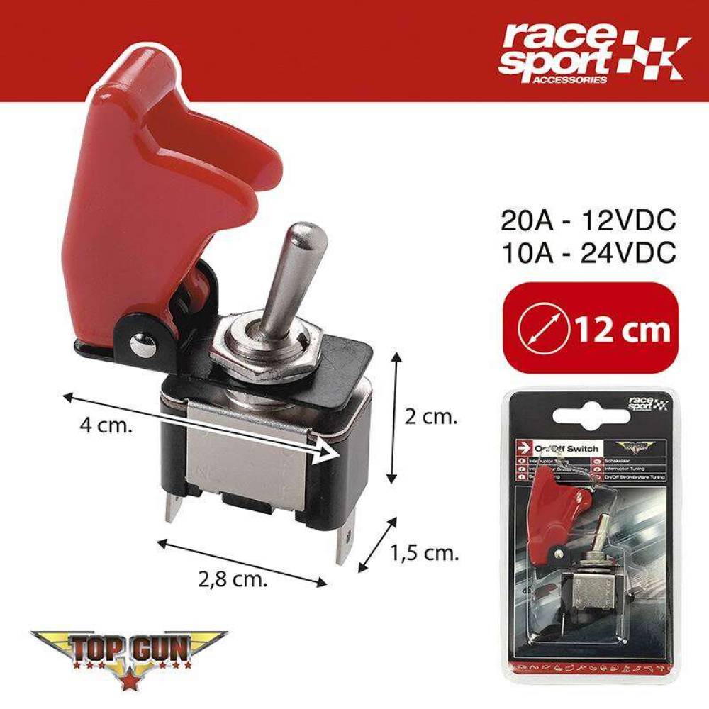 Intrerupator On/Off Flick 12V, 20A, rosu, TOP GUN 2404280 RACESPORT