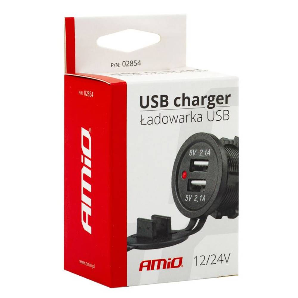 Priza cu 2 USB cu LED rosu 12-24A, 4.2A , incastrabila, Mod04 02854 Amio
