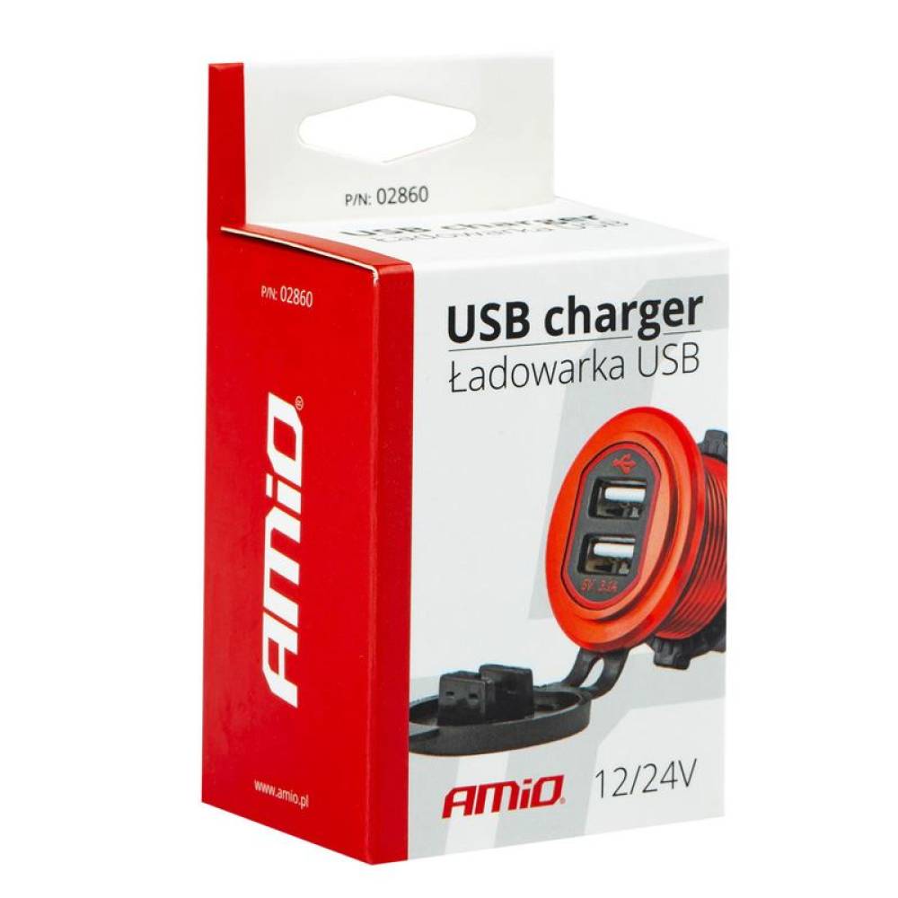 Priza cu 2 USB, 12-24V, 3.1A, cu LED, incacstrabila Mod10 02860 Amio