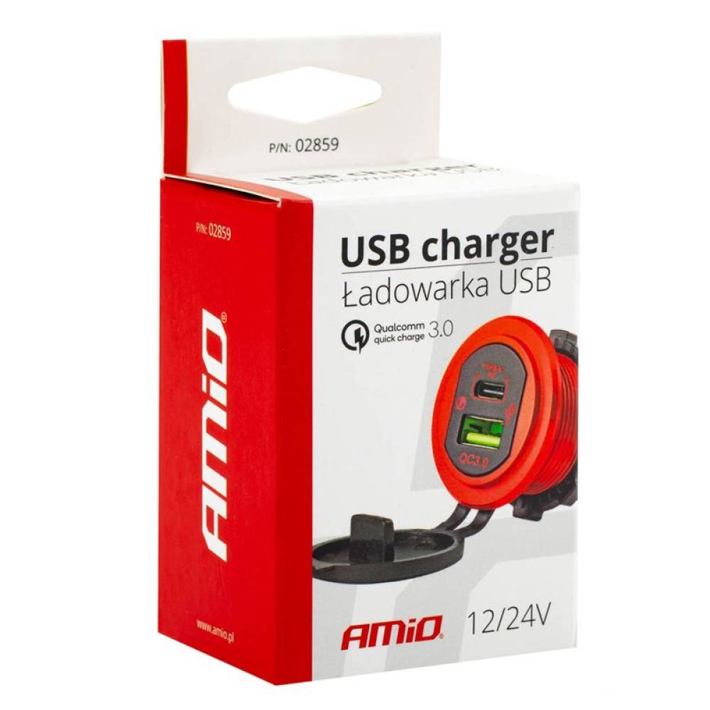 Priza cu 2 USB, USB si USB C, cu LED, 12-24V, incastrabila, Mod09 02859 Amio