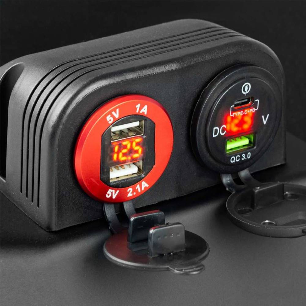 Priza cu 2 USB, USB si USB C, cu LED, 12-24V, incastrabila, Mod09 02859 Amio