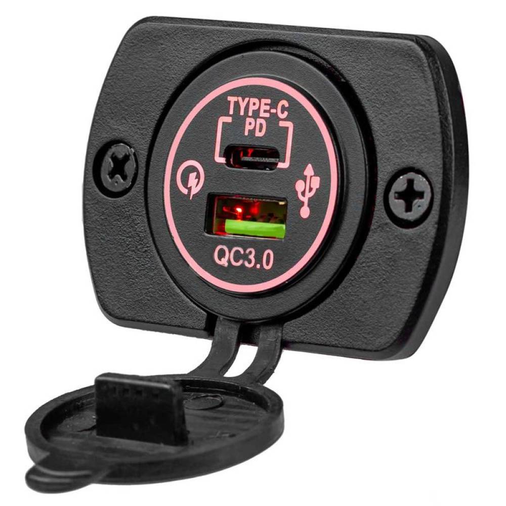 Priza cu 2 USB, tip C si USB Qc3.0, cu LED, 12-24v, cu voltmetru, incastrabila, Mod7 02857 Amio