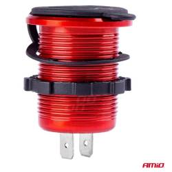 Priza cu 2 USB, cu voltmetru, 12-24V,  2.1+1.0A, incastrabila, rosie, Mod6 02861 Amio