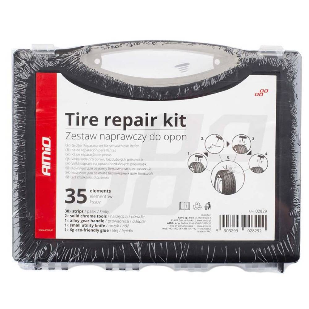 Kit reparatie cauciuc cu 30 snur vulcanizare si 4 dispozitive Amio 02829