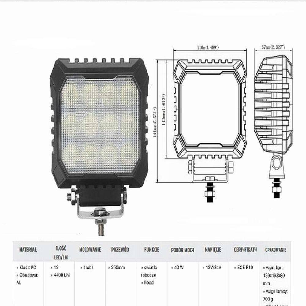 Proiector lucru 110x141, LED, 9-36V, 40W, 4400lm, TruckLed L0171