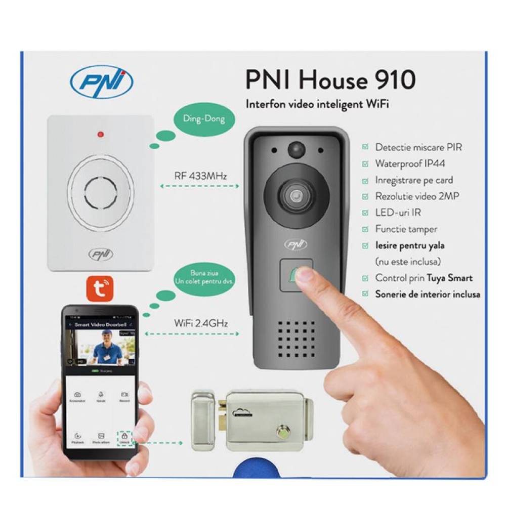 Videointerfon inteligent PNI HOUSE910, Wi-Fi, HD, P2P, control Tuya Smart